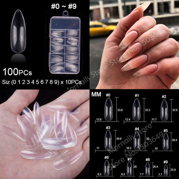 100pcs/box Almond Fake Nails Clear/Natural Full Cover With Box - Image 2
