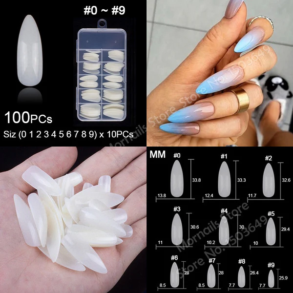 100pcs/box Almond Fake Nails Clear/Natural Full Cover With Box - Image 4