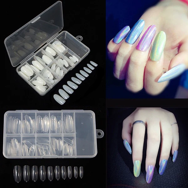 100pcs/box Oval Fake Nails Clear/Natural Full Cover With Box - Image 3
