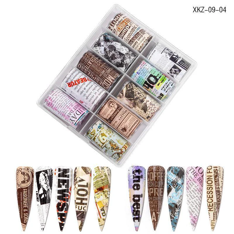 10pcs Nail Foil Set Mix Designs Adhesive Wraps Transfer Paper Nail Art