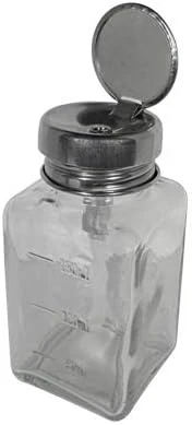 Empty Bottle 6 oz Glass Pump Dispenser with Metal Lip # DL-C334