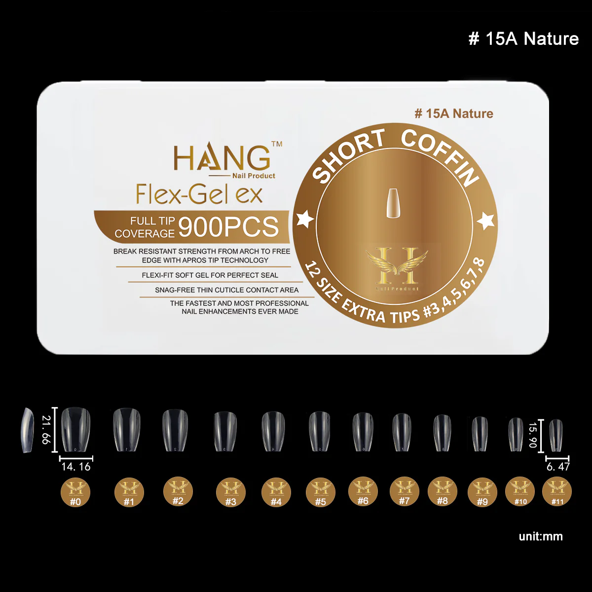 Hang Gel x Tips Coffin Short 900 ct / 12 Size