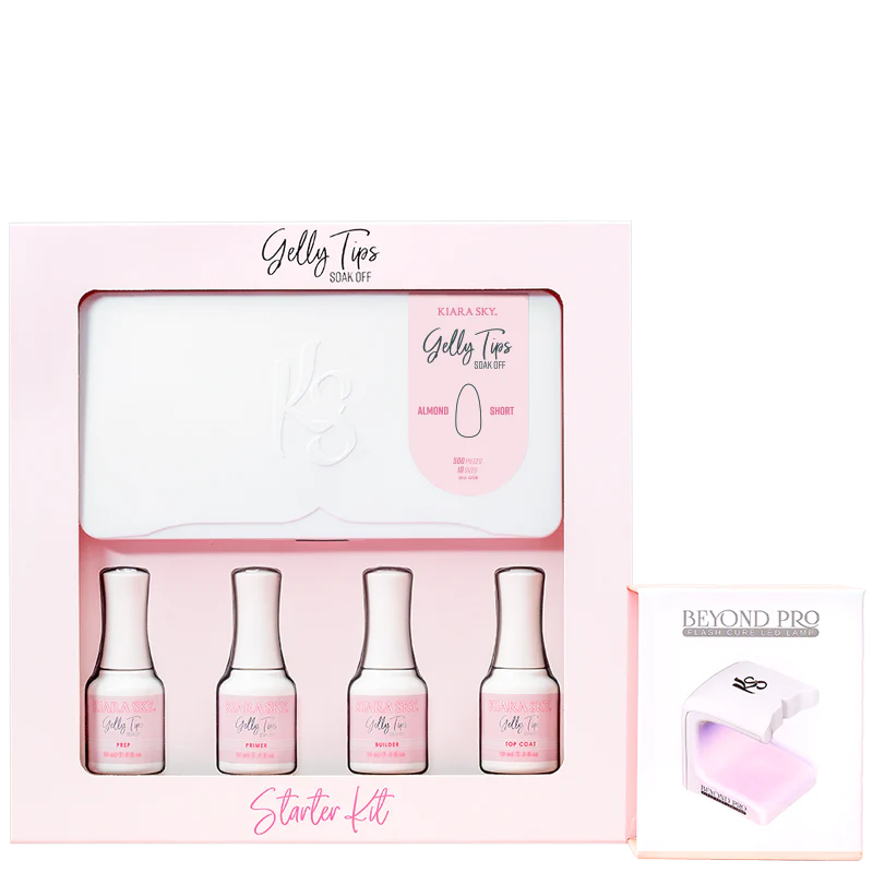Kiara Sky Gelly Tips Starter Kit Almond Short With Flashcure LED #GK08