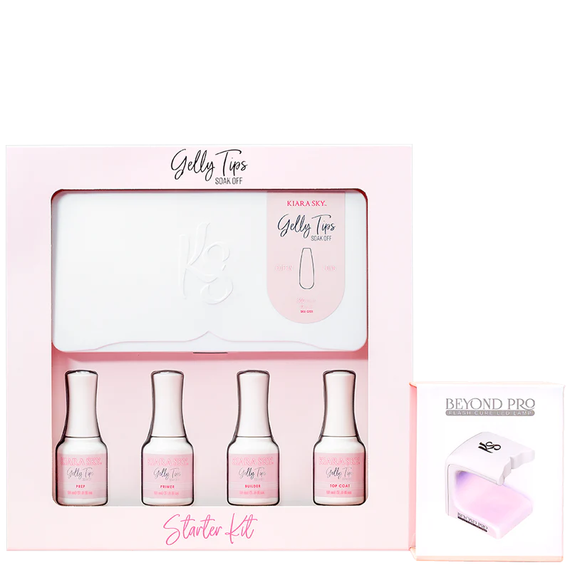 Kiara Sky Gelly Tips Starter Kit Coffin Long With FlashCure LED #GK01
