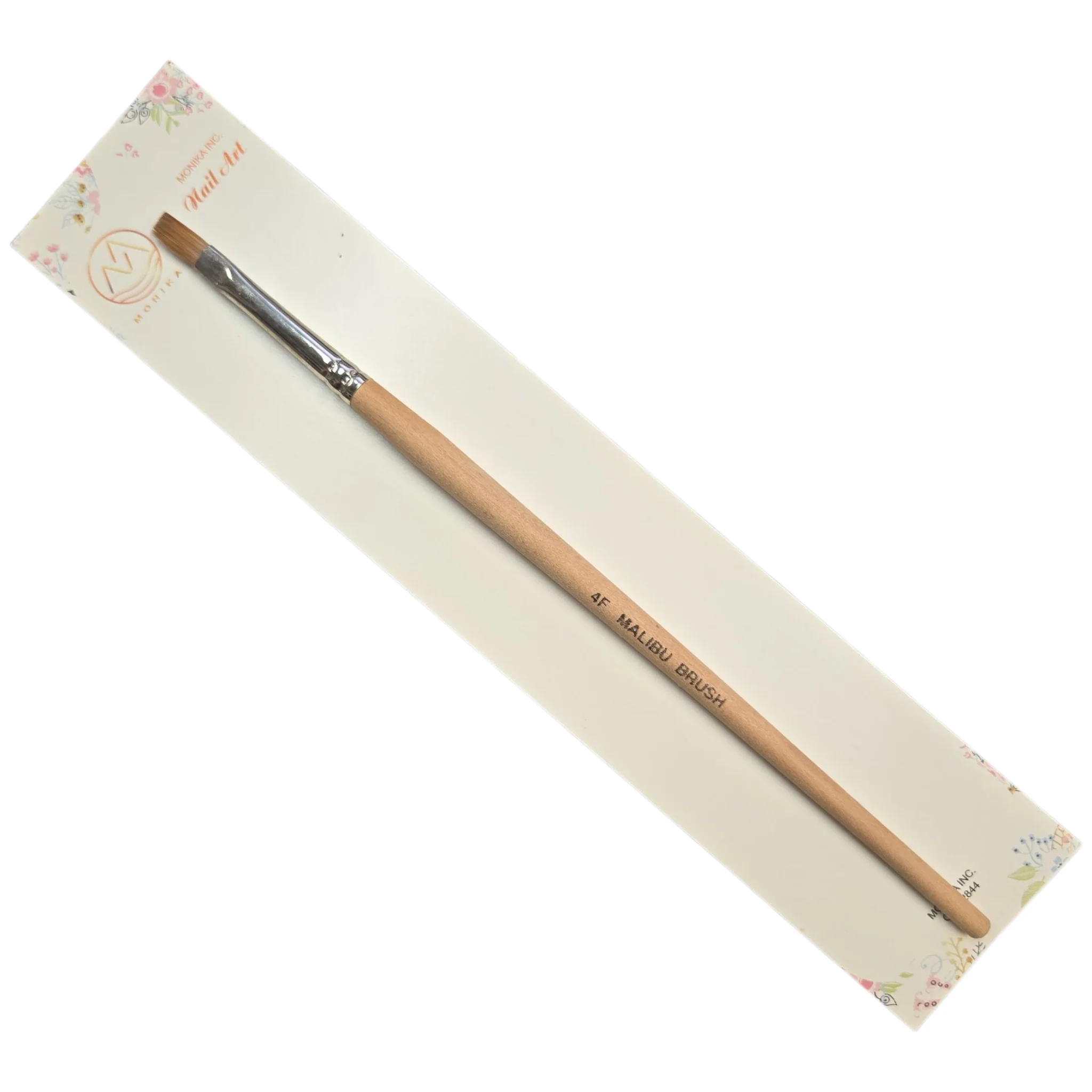 Malibu Nail Art Brush – 8F Flat, Brown Bristles, Wood Handle