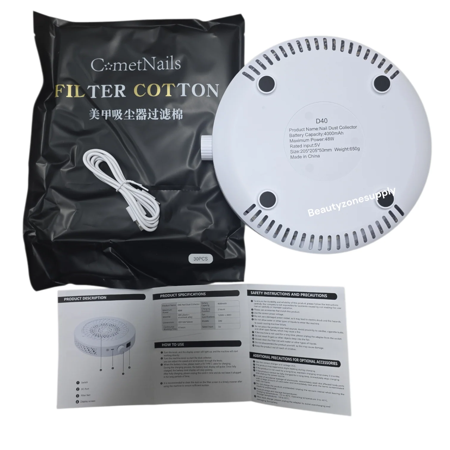 Monika D40 Pro Dust Collector For Nail Salon White - Image 5