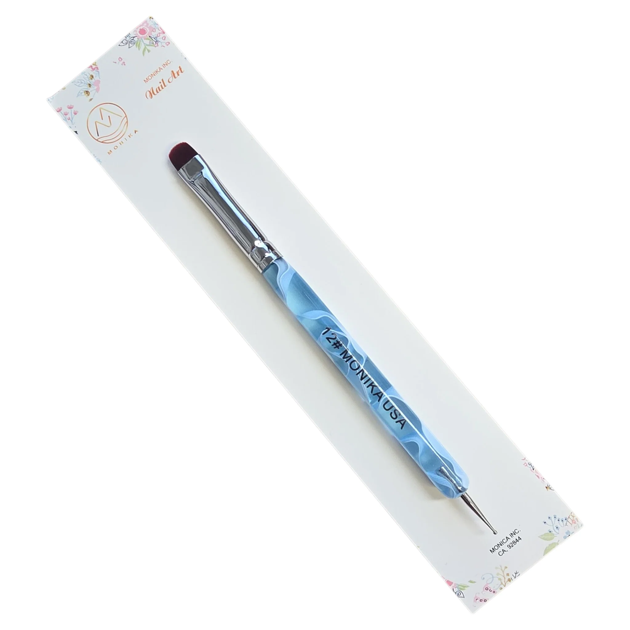 Monika French Nail Brush – Blue Handle with Dotting Tool - Image 4