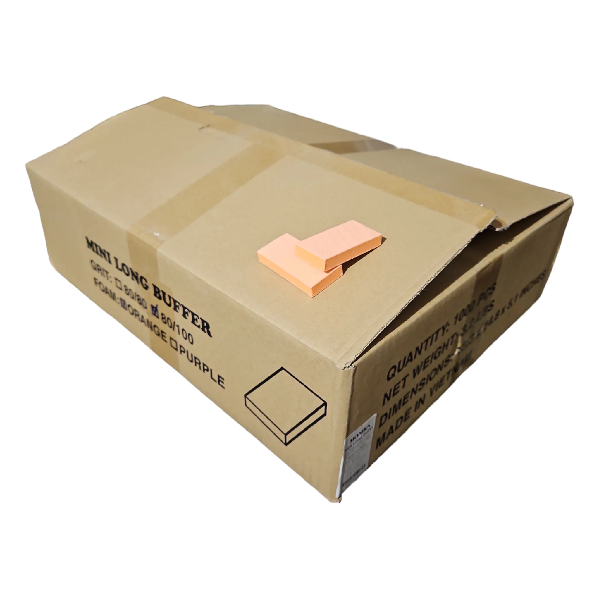 Monika Mini Long Nail Buffer Orange White 80/100 1000 pc #MB02 - Image 3