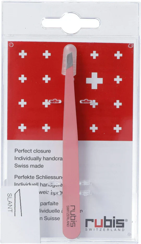 Rubis Switzerland Swiss Classic Tweezers Pink Slanted Tip 3-3/4" #18800 - Image 2