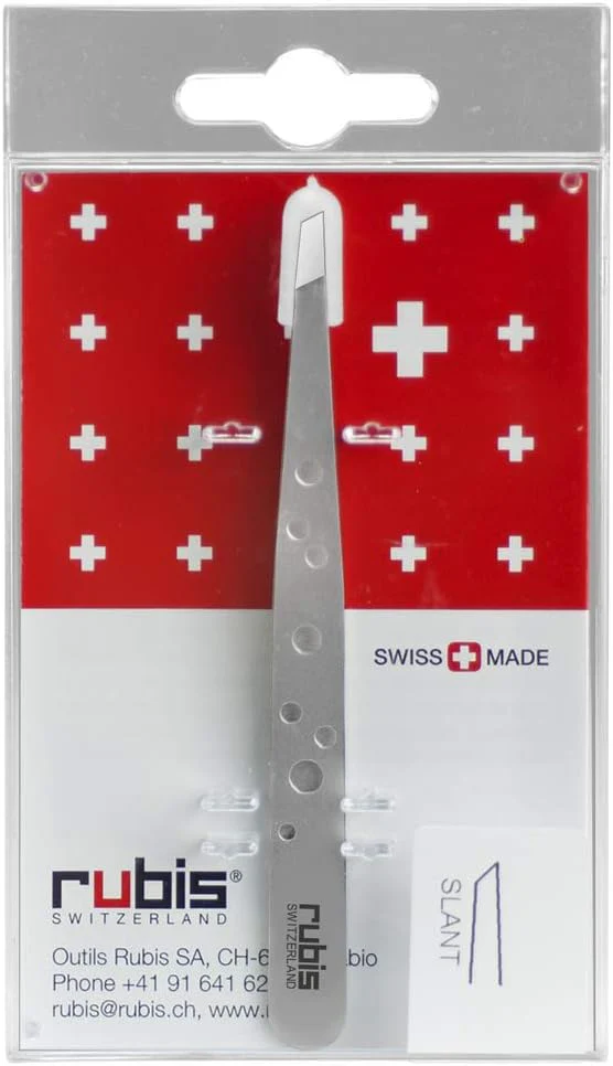 Rubis Switzerland Swiss Tweezers Stainless Steel ProGrip Slanted Tip 3-3/4" #18820 - Image 2