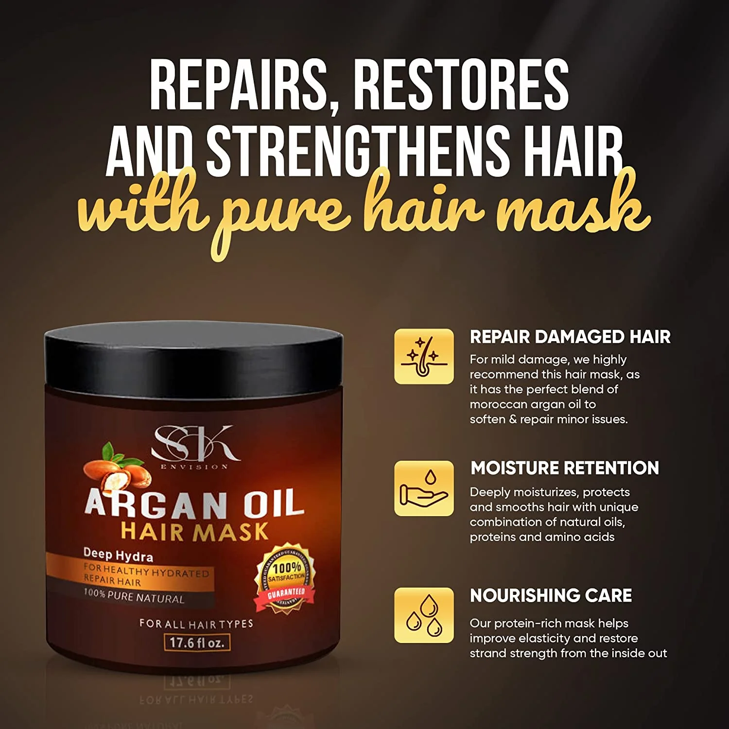 S&K Moroccan Argan Oil Hair Mask for Dry Damaged Hair 17.6 oz - Image 2
