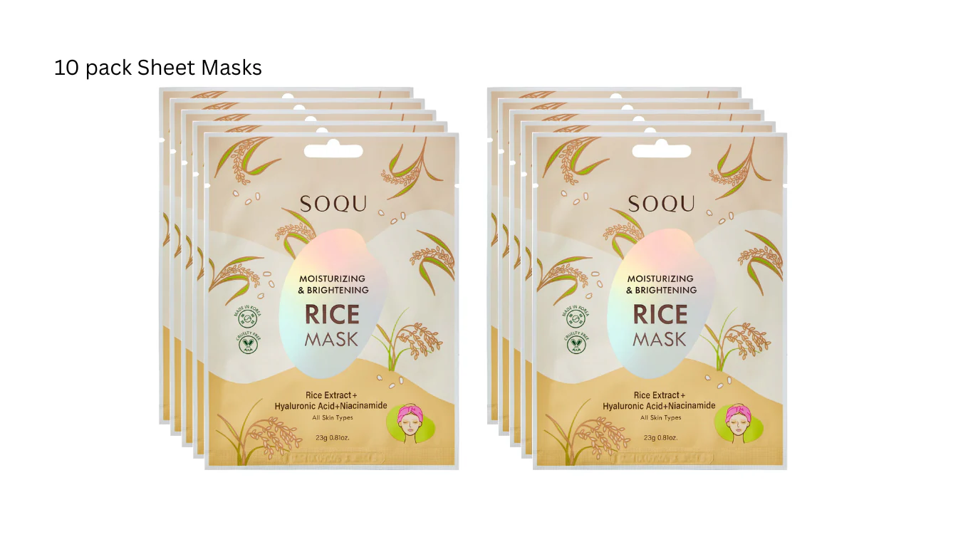 SOQU Sheet mask Moisturizing & Brightening Rice 10 pack Sheet masks