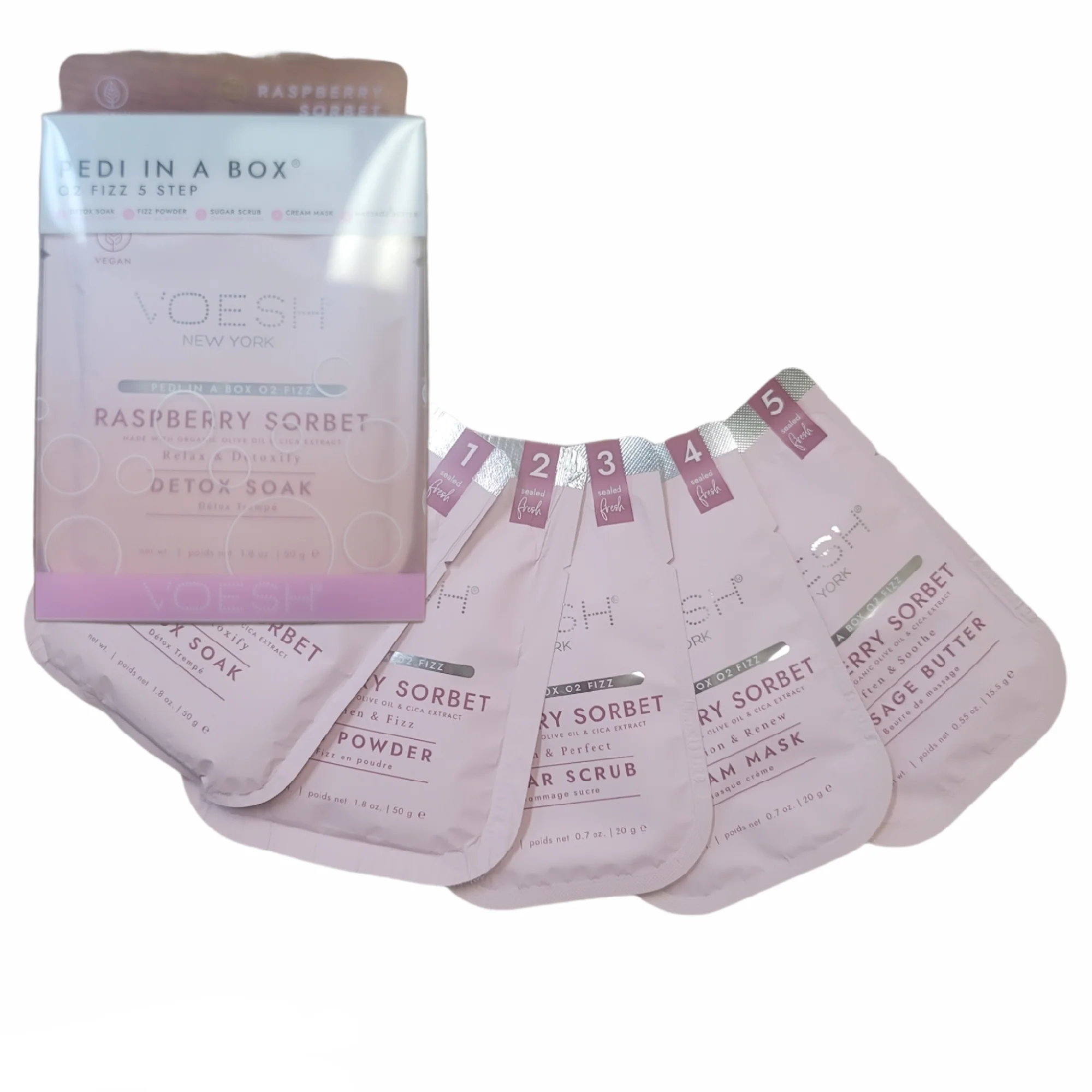 VOESH 5 in 1 Step HQ O2 Fizz Pedi Raspberry Sorbet Case 50 pack - Image 3